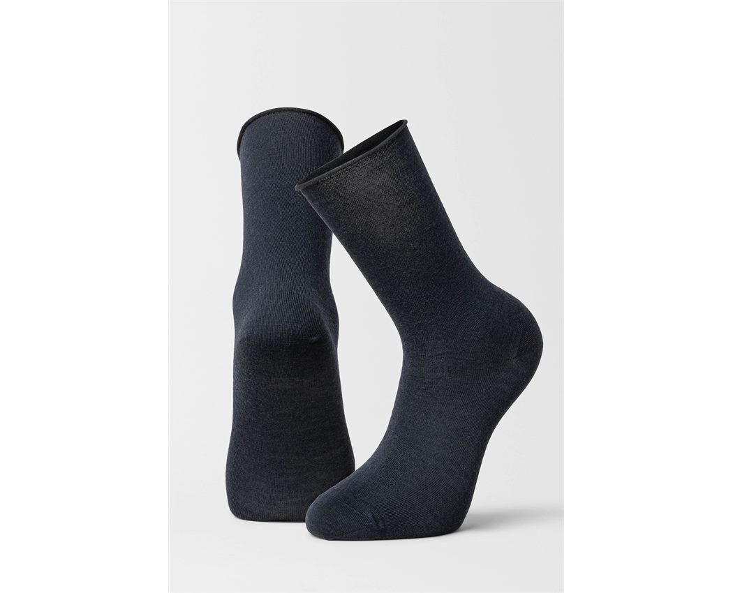 2pk Jorann Wool Sock Roll Top Navy One Size