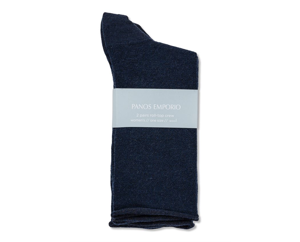2pk Jorann Wool Sock Roll Top Navy One Size