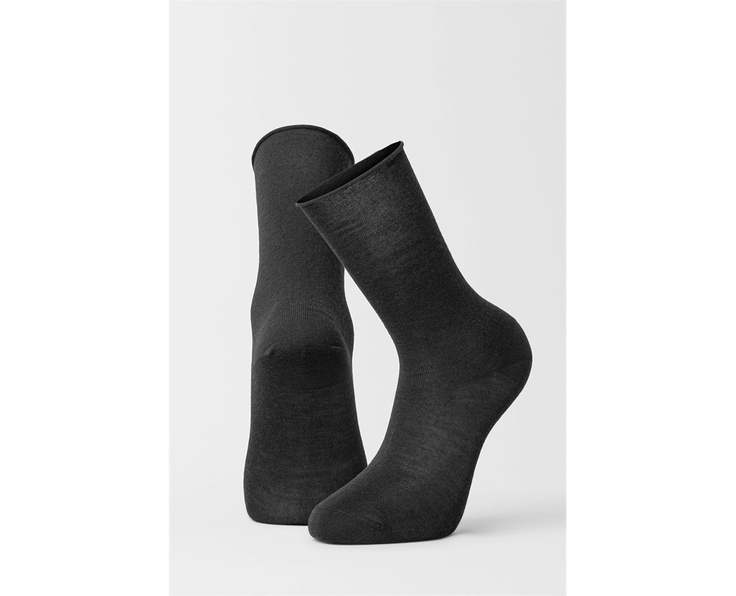 2pk Jorann Wool Sock Roll Top Black One Size