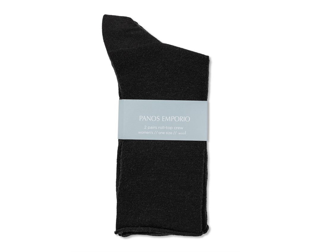 2pk Jorann Wool Sock Roll Top Black One Size