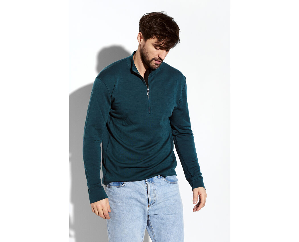 Wool/Bamboo Half Zip Sweater Deep Teal Large